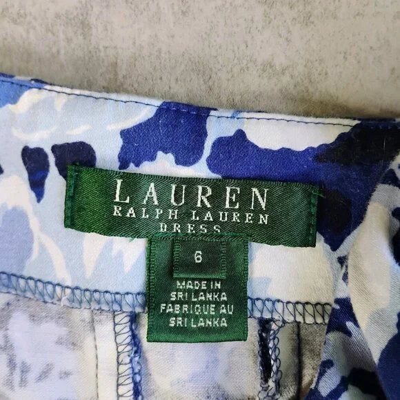 Lauren‎ Ralph Lauren Dress Womens 6 Blue Floral Pleated Pockets Fit And Flare - Picture 7 of 13